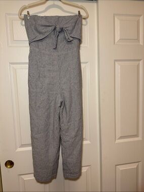 Abercrombie and Fitch Striped Strapless Tie-Front Jumpsuit - Gray